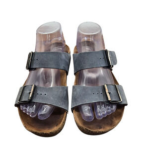 Haflinger Womens US 6 EU 37 Andrea 2 Buckle Blue Gray Strappy Sandals Leather